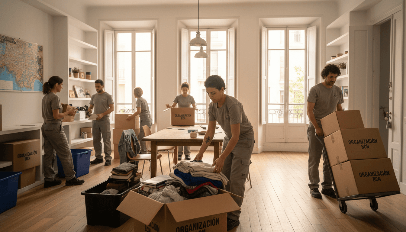 Equipo profesional realizando vaciado y limpieza de apartamento en Barcelona