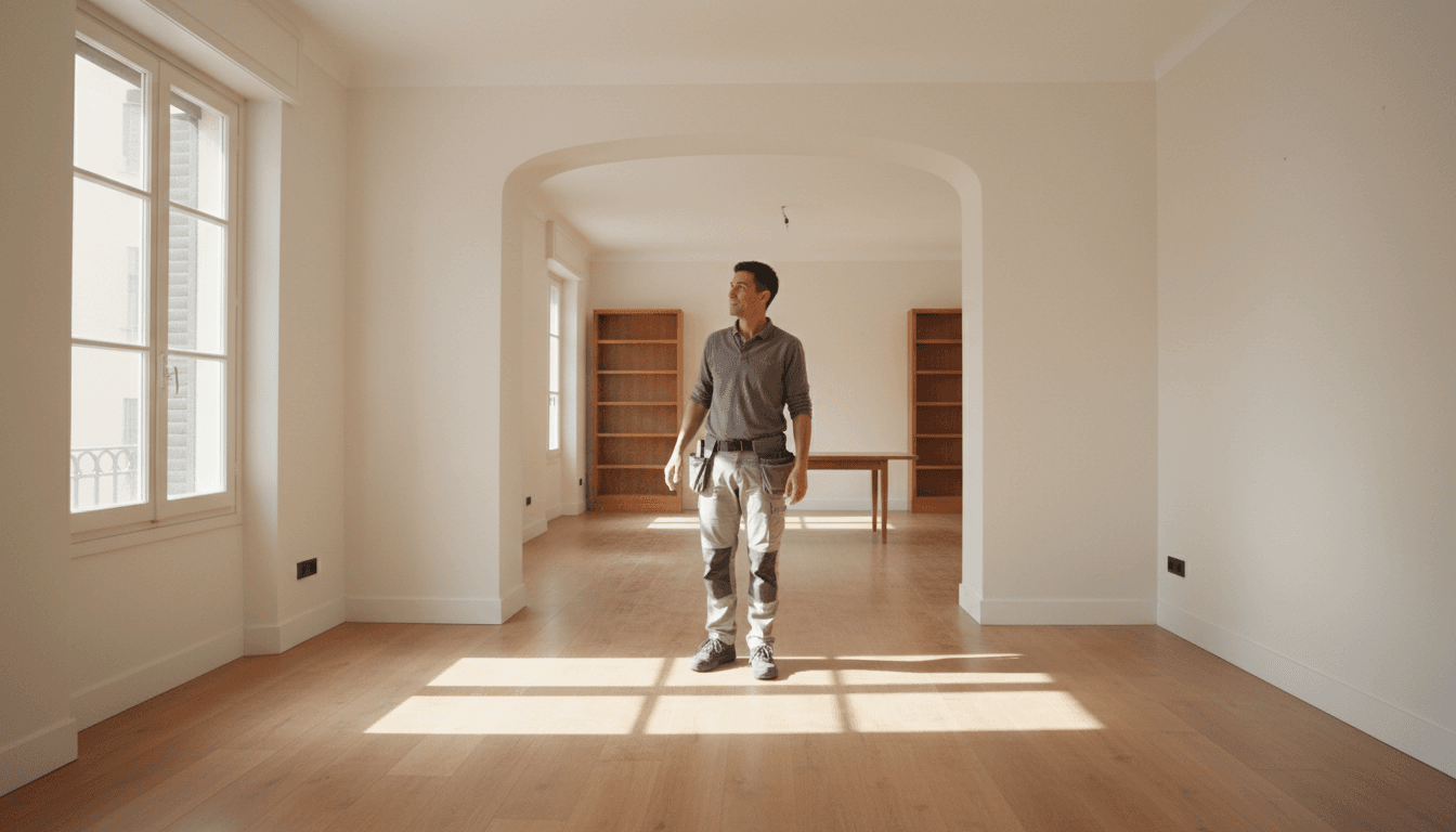 Profesional de Ot-Net inspeccionando un espacio residencial limpio y despejado
